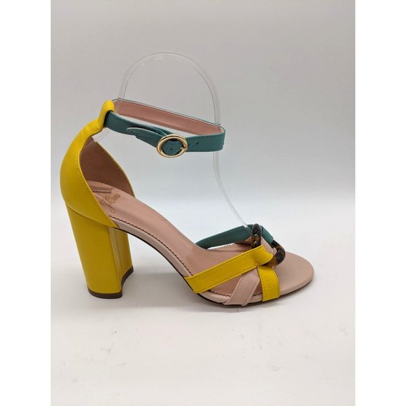 J.Crew Stella Heels with Tortoise Ring Sandals 6 Colorblock Blue/Yellow; - Picture 5 of 11